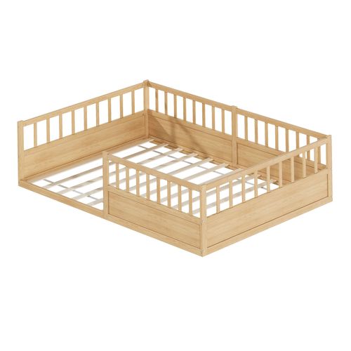 Lit Enfant Au Sol 140x200 Cm Avec 3 Côtés De Sécurité Et Sommier à Lattes, En Pin Naturel