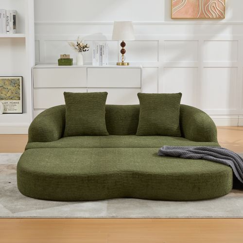 Canapé Convertible 2 Places 157x84x65 Cm En Chenille Verte Avec 2 Coussins