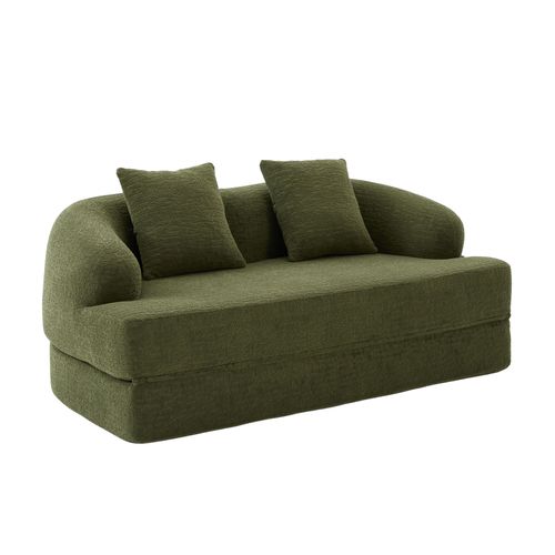 Canapé Convertible 2 Places 157x84x65 Cm En Chenille Verte Avec 2 Coussins