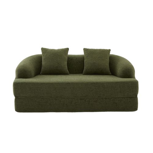 Canapé Convertible 2 Places 157x84x65 Cm En Chenille Verte Avec 2 Coussins