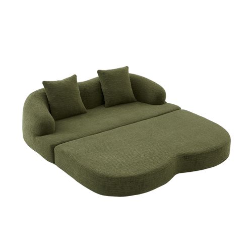 Canapé Convertible 2 Places 157x84x65 Cm En Chenille Verte Avec 2 Coussins