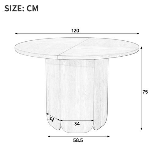 Table à Manger Ronde 120x120x75 Cm Pour 4-6 Personnes, Couleur Chêne, Style Scandinave