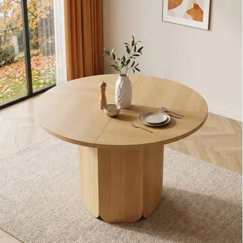 Table à Manger Ronde 120x120x75 Cm Pour 4-6 Personnes, Couleur Chêne, Style Scandinave
