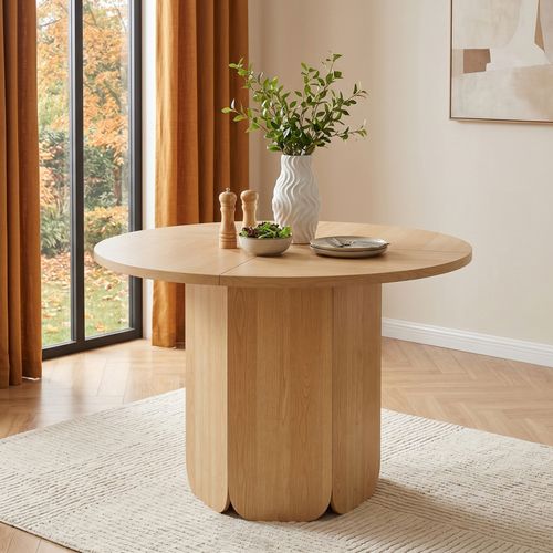 Table à Manger Ronde 120x120x75 Cm Pour 4-6 Personnes, Couleur Chêne, Style Scandinave