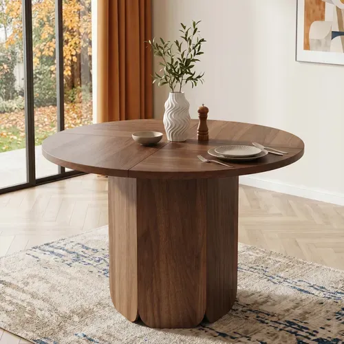 Table à Manger Ronde 120x120x75 Cm Noyer Pour 4-6 Personnes, Style Scandinave