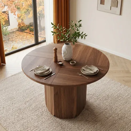 Table à Manger Ronde 120x120x75 Cm Noyer Pour 4-6 Personnes, Style Scandinave