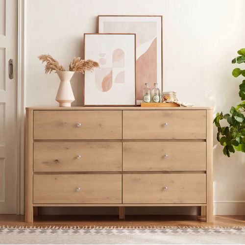 Commode Moderne 120x40x80 Cm Avec 6 Tiroirs, Coloris Chêne