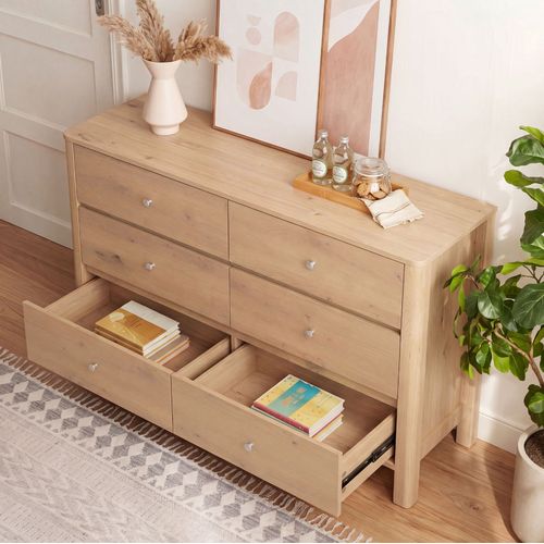 Commode Moderne 120x40x80 Cm Avec 6 Tiroirs, Coloris Chêne