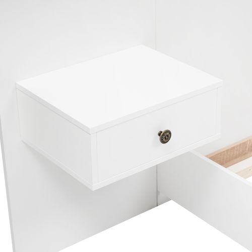 Lit Double 140x200 Cm - Lit En Bois Avec 2 Tables De Chevet Et USB - Bois - Naturel