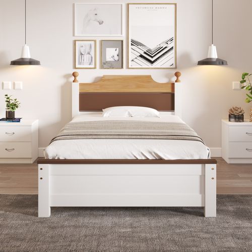 Lit Simple Enfant 90x200 Cm - Lit Classique Avec Tête Et Pied De Lit - Pin + Mdf - Blanc