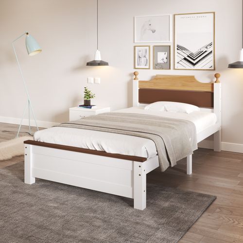 Lit Simple Enfant 90x200 Cm - Lit Classique Avec Tête Et Pied De Lit - Pin + Mdf - Blanc
