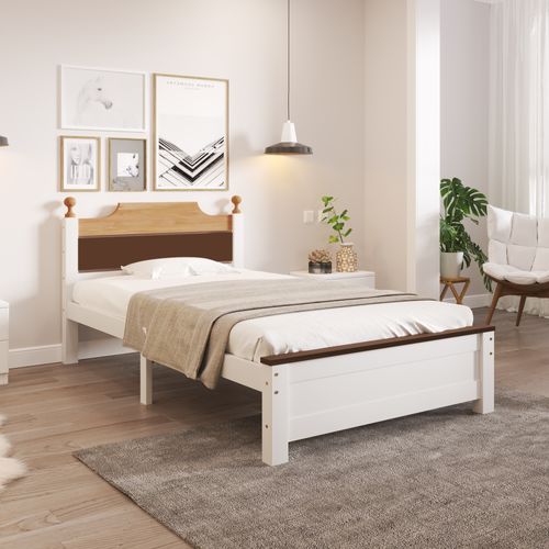 Lit Simple Enfant 90x200 Cm - Lit Classique Avec Tête Et Pied De Lit - Pin + Mdf - Blanc