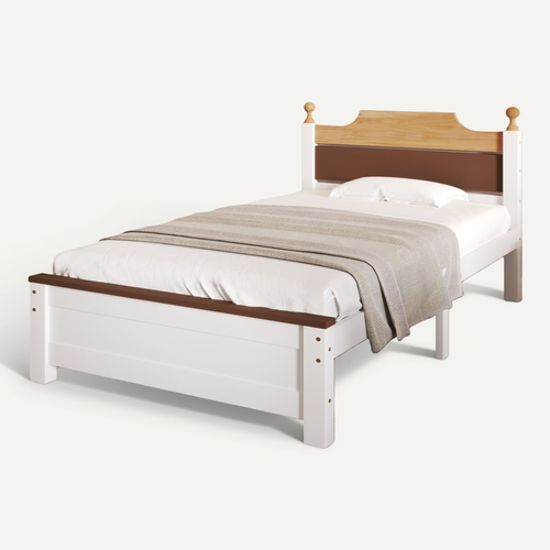 Lit Simple Enfant 90x200 Cm - Lit Classique Avec Tête Et Pied De Lit - Pin + Mdf - Blanc