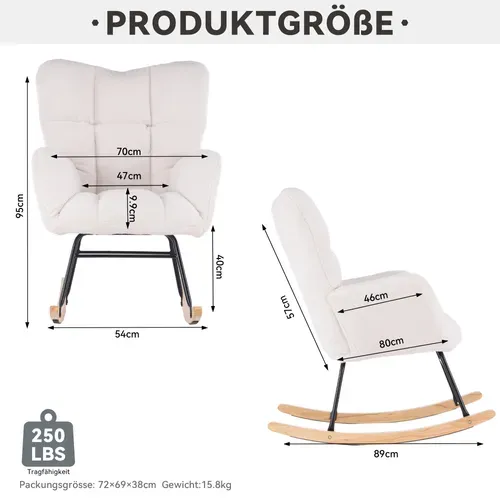 Fauteuil à Bascule En Polaire Teddy, Relax, Accoudoirs Et Siège Rembourré, Médiéval Moderne, Blanc