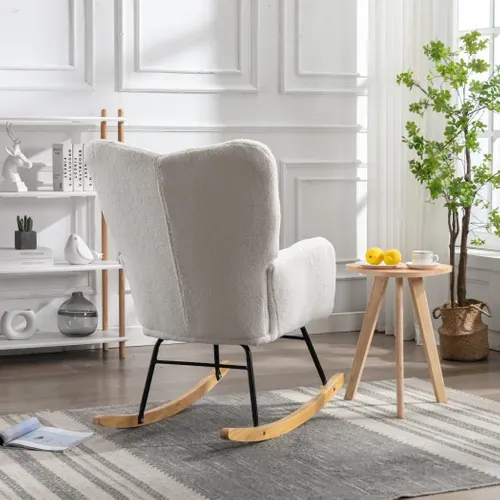 Fauteuil à Bascule En Polaire Teddy, Relax, Accoudoirs Et Siège Rembourré, Médiéval Moderne, Blanc