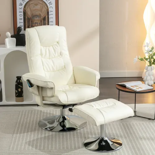 Fauteuil Relax Avec Repose-pieds Pivotant 360° - Massage Et Dossier Réglable, Simili Beige