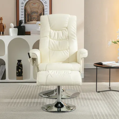 Fauteuil Relax Avec Repose-pieds Pivotant 360° - Massage Et Dossier Réglable, Simili Beige
