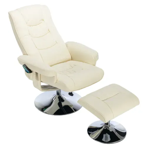 Fauteuil Relax Avec Repose-pieds Pivotant 360° - Massage Et Dossier Réglable, Simili Beige