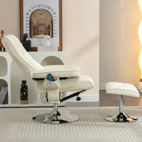 Fauteuil Relax Avec Repose-pieds Pivotant 360° - Massage Et Dossier Réglable, Simili Beige