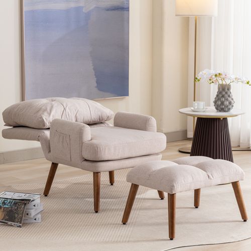 Fauteuils Mousse, Avec Dossier Réglable 5 Positions Et Repose-pieds - Beige
