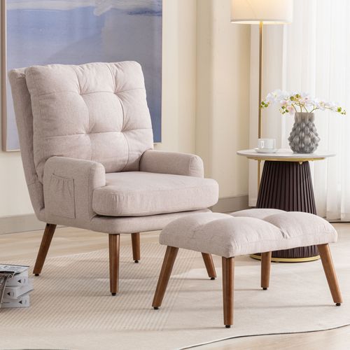 Fauteuils Mousse, Avec Dossier Réglable 5 Positions Et Repose-pieds - Beige