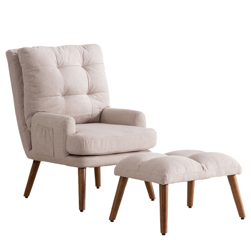 Fauteuils Mousse, Avec Dossier Réglable 5 Positions Et Repose-pieds - Beige