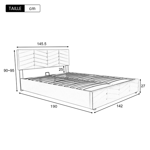 Lit Coffre 140x190 Cm - Lit Double Capitonné Avec Tête De Lit Réglable - Velours - Beige