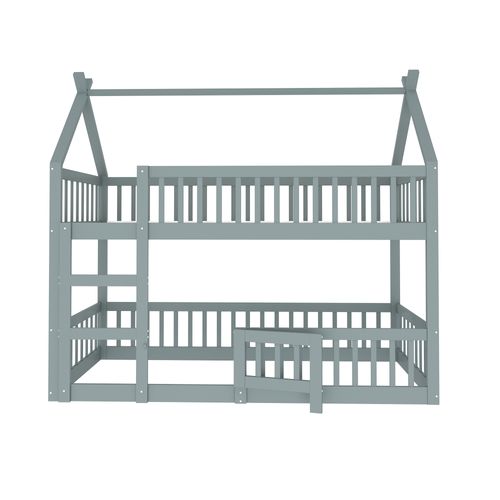 Lit Superposé Enfant 90x200 Cm - Avec Escalier Sécurisé Et Rangement, Bois + Mdf - Gris,