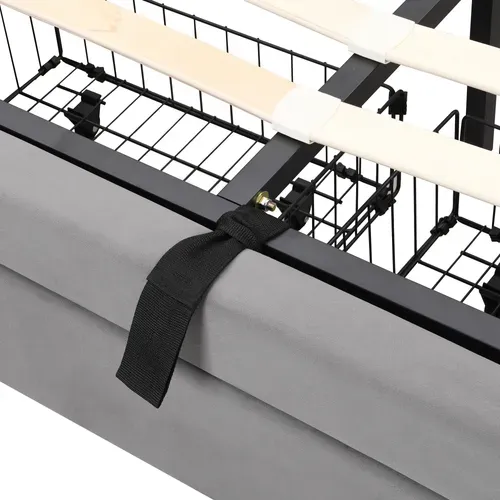 Lit Coffre 140x190 Cm - Lit Coffre Hydraulique Avec 2 Tiroirs Et Sommier à Lattes - Velours - Gris