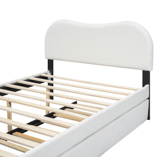 Lit Gigogne 140x200 Cm - Lit Double Avec Lit Tiroir Rembourré Moderne Pour Enfants, Peluche - Blanc