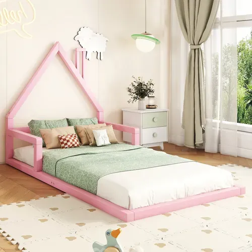 Lit Enfant 90x200 Cm - Lit Cabane Maison Ludique En Pin Et Mdf, Montage Requis - Rose