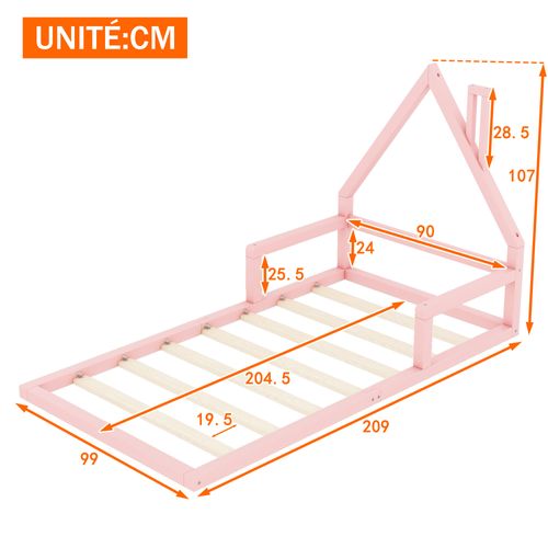 Lit Enfant 90x200 Cm - Lit Cabane Maison Ludique En Pin Et Mdf, Montage Requis - Rose