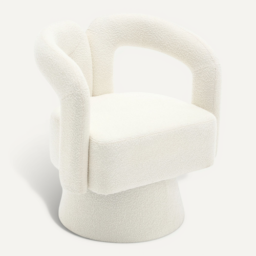 Fauteuil Pivotant 360° Capitonné En Tissu Bouclé - Cadre Bois Et Métal - Beige