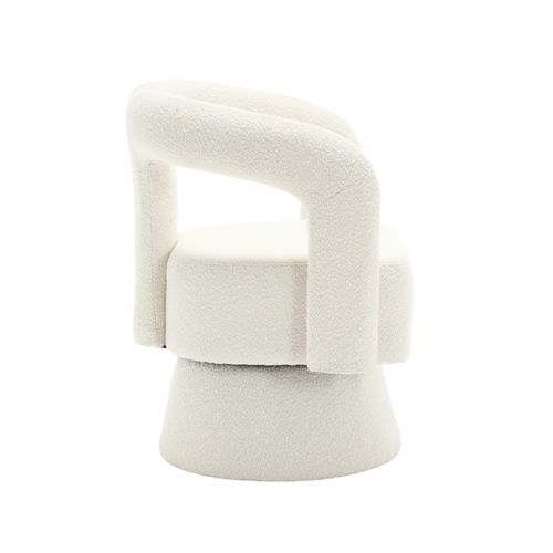 Fauteuil Pivotant 360° Capitonné En Tissu Bouclé - Cadre Bois Et Métal - Beige