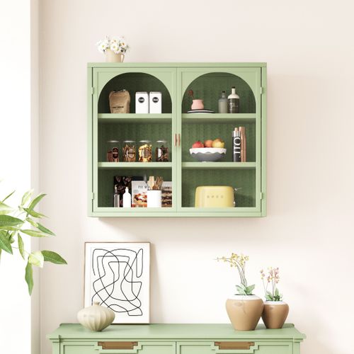 Armoire Murale - Armoire Murale En Verre Avec 2 Portes Pour Salon Et Salle De Bain - Métal Vert