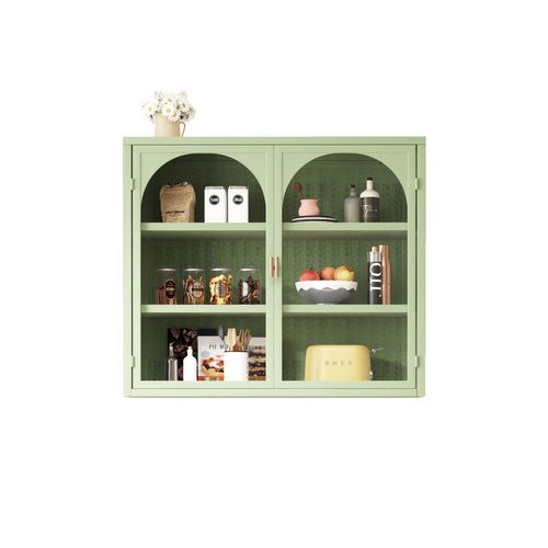 Armoire Murale - Armoire Murale En Verre Avec 2 Portes Pour Salon Et Salle De Bain - Métal Vert