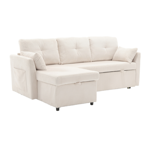 Canapé D’angle Convertible L, Coffres Rangement, Assise Mousse, Velours Doux - Beige