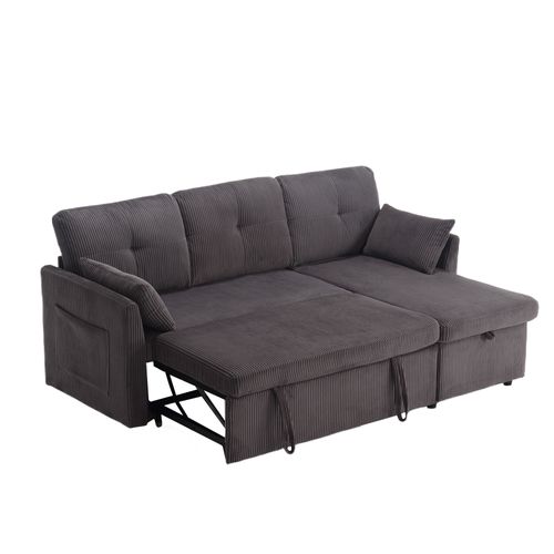 Canapé D’angle Convertible L, Coffres Rangement, Assise Mousse, Velours Doux - Gris Foncé