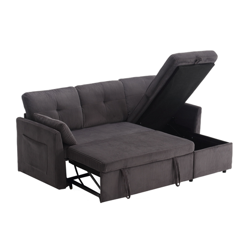 Canapé D’angle Convertible L, Coffres Rangement, Assise Mousse, Velours Doux - Gris Foncé