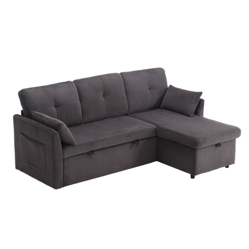 Canapé D’angle Convertible L, Coffres Rangement, Assise Mousse, Velours Doux - Gris Foncé