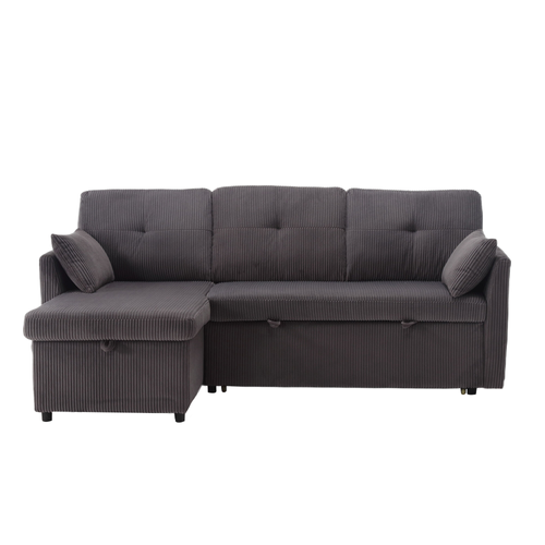 Canapé D’angle Convertible L, Coffres Rangement, Assise Mousse, Velours Doux - Gris Foncé