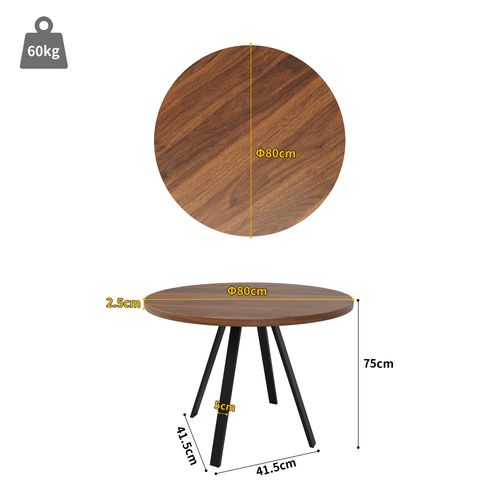 Table à Manger Ronde Avec Pieds En Métal Noirs, Plateau En Bois Finition Noyer – Brun