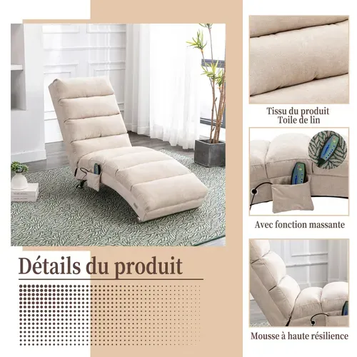 Fauteuil Relax électrique Massant 5 Modes Avec Télécommande, Tissu Pu, Structure Métal - Beige