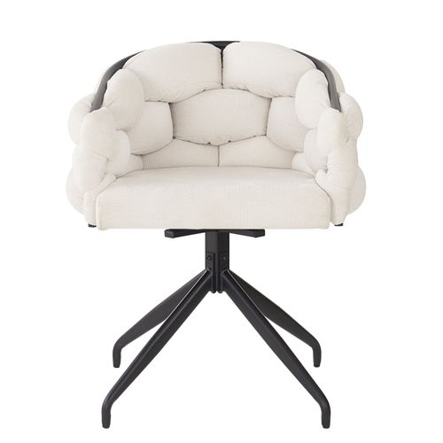 Lot 2 Chaises Pivotantes 360°, Ergonomiques, Accoudoirs, Assise Velours Bouclé, Beige