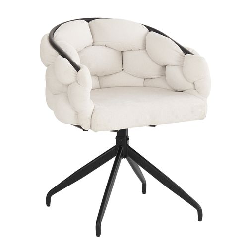 Lot 2 Chaises Pivotantes 360°, Ergonomiques, Accoudoirs, Assise Velours Bouclé, Beige