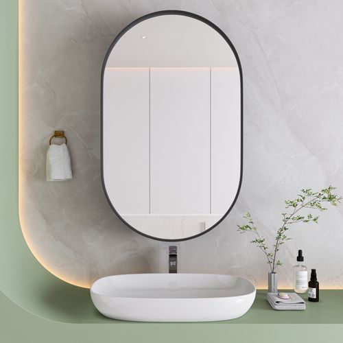 Armoire à Miroir Ovale Murale, Étagères Réglables, Salle De Bain, Noir