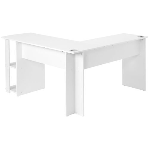 Bureau D'angle 140 cm En L Avec 2 Étagères Intégrées, Design Fonctionnel - Mdf Blanc