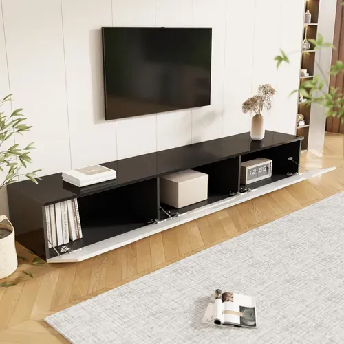 Meuble TV Blanc Avec éclairage LED 16 Couleurs - Design Mural Moderne, Rangement Spacieux, Mdf