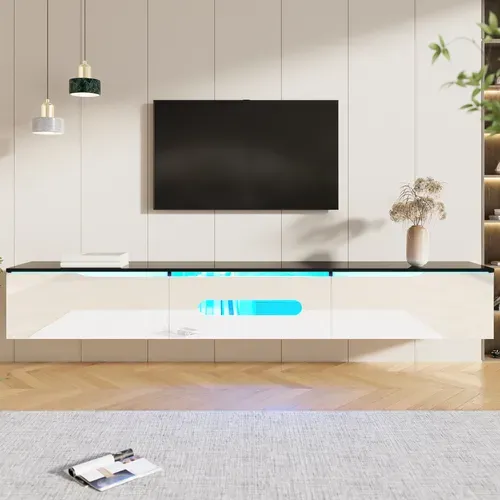 Meuble TV Blanc Avec éclairage LED 16 Couleurs - Design Mural Moderne, Rangement Spacieux, Mdf