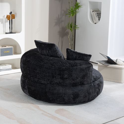 Fauteuil Poire 1 Place Avec Haut Dossier Et 3 Coussins, Mousse Haute Densité, Chenille Noir